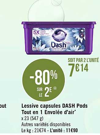 lessive capsules dash pods tout en 1 envolée d'air