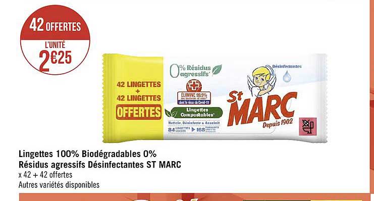 lingettes 100% biodégradables 0% résidus agressifs désinfectantes st marc