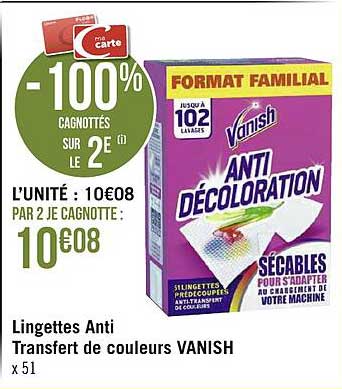 lingettes anti transfert de couleurs vanish
