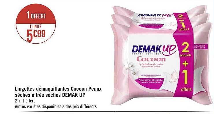 lingettes démaquillantes cocoon peaux sèches à très sèches demak up