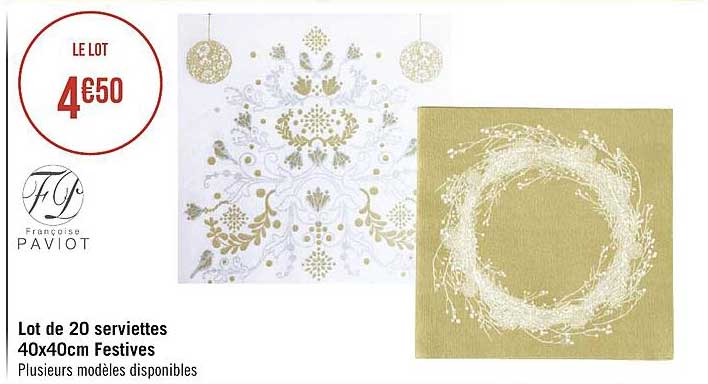 lot de 20 serviettes 40x40 cm festives