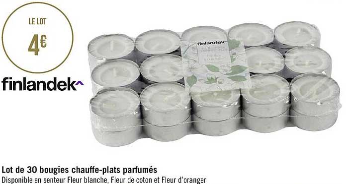 lot de 30 bougies chauffe-plats parfumés finlandek