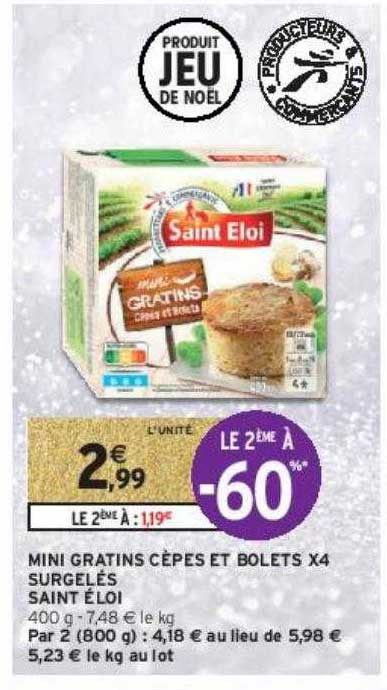 mini gratins cèpes et bolets x4 surgelés saint éloi