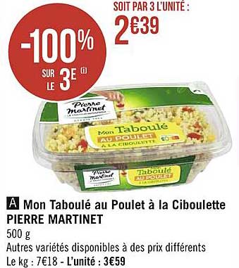mon taboulé au poulet à la ciboulette pierre martinet -100% sur le 3e