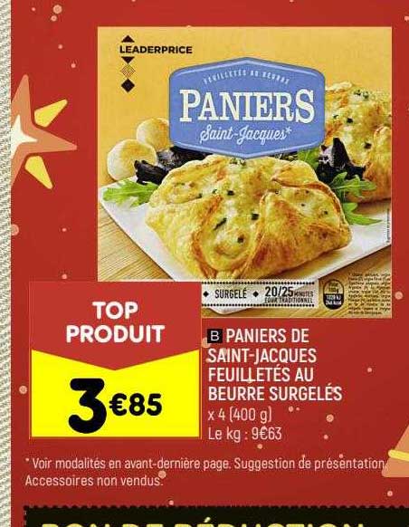 paniers de saint-jacques feuilletés au beurre surgelés