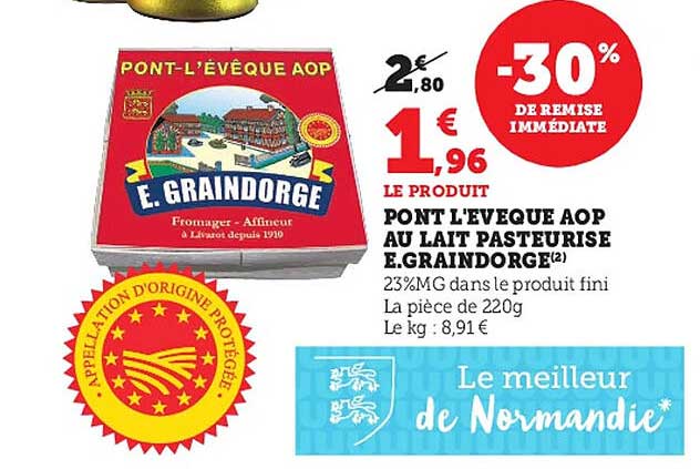 pont l'évêque aop au lait pasteurisé e.graindorge
