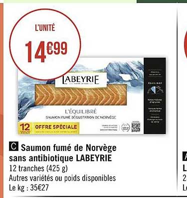 saumon fumé de norvège sans antibiotique labeyrie