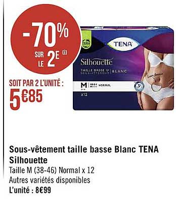 sous-vêtements taille basse blanc tena silhouette