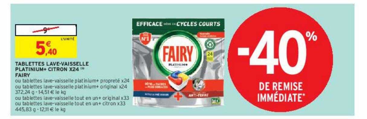 tablettes lave-vaisselle platinium+ citron x24 fairy