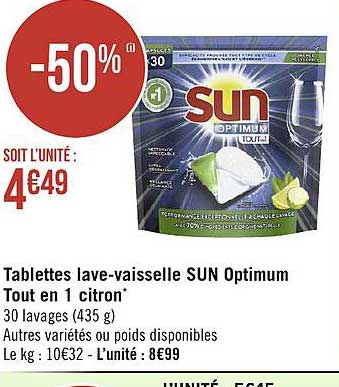 tablettes lave-vaisselle sun optimum tout en 1 citron