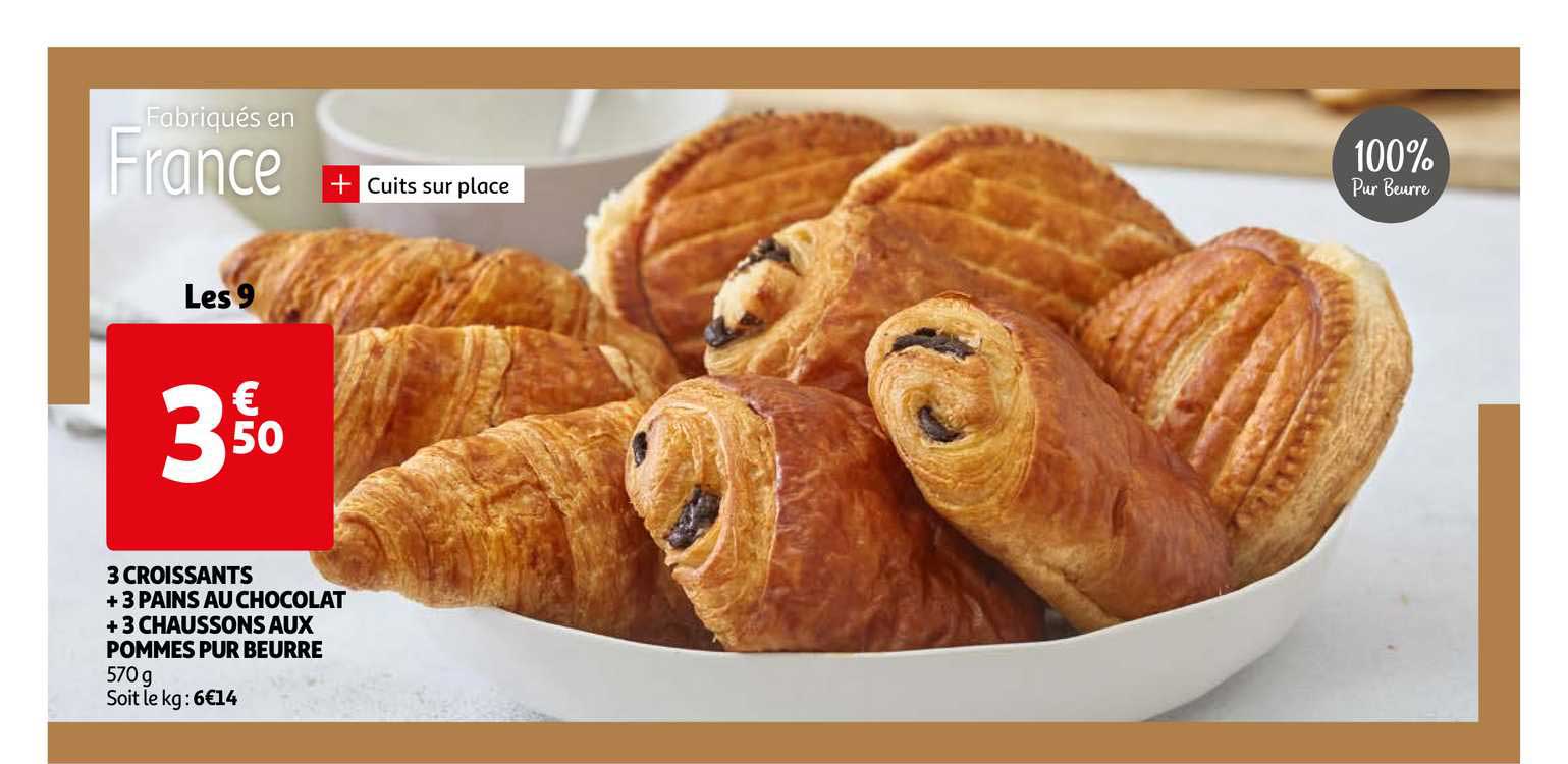 3 Croissants + 3 Pains Au Chocolat + 3 Chaussons Aux Pommes Pur Beurre