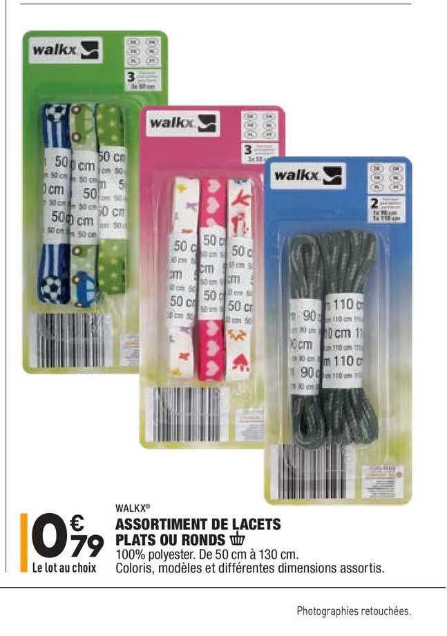 assortiment de lacets plats ou ronds walkx