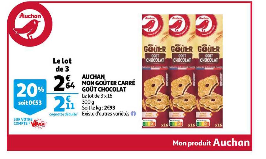 auchan mon goûter carré goût chocolat