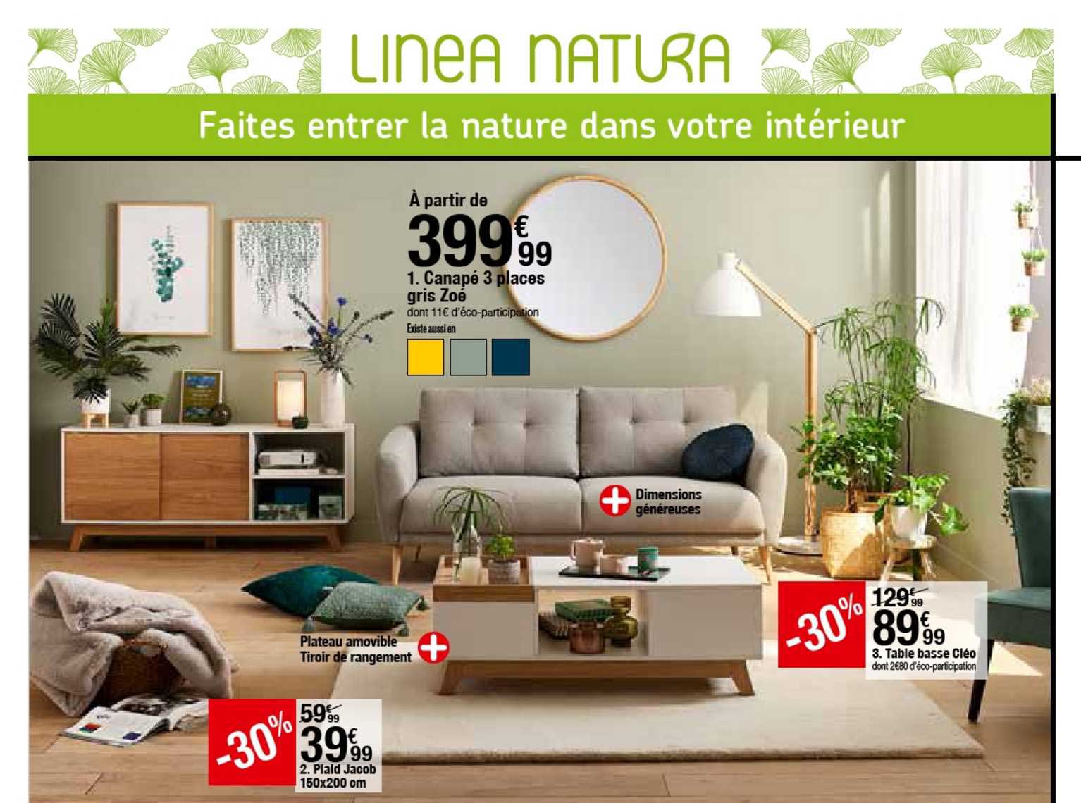 Canapé 3 Places Gris Zoé , Plaid Jacob, Table Basse Cléo