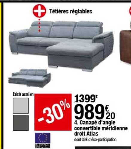 Canapé D'angle Convertible Méridienne Droit Atlas