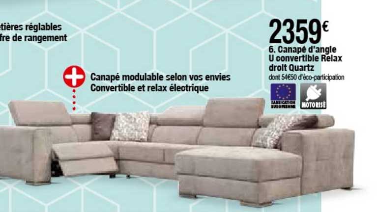 Canapé D'angle U Convertible Relax Droit Quartz