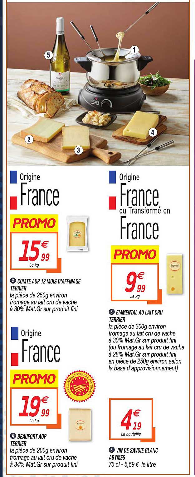 Comté Aop 12 Mois D'affinage Terrier, Emmental Au Lait Cru Terrier, Beaufort Aop Terrier, Vin De Savoie Blanc Abymes