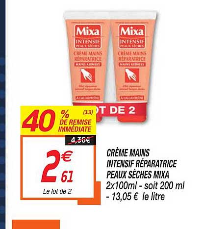 crème mains intensif réparatrice peaux sèches mixa