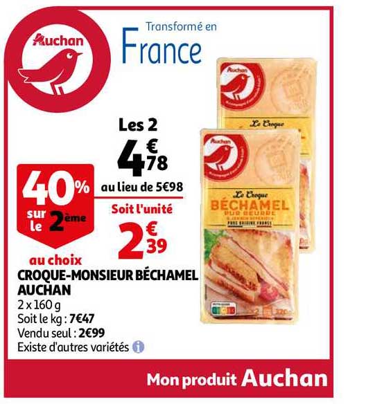 croque-monsieur béchamel auchan