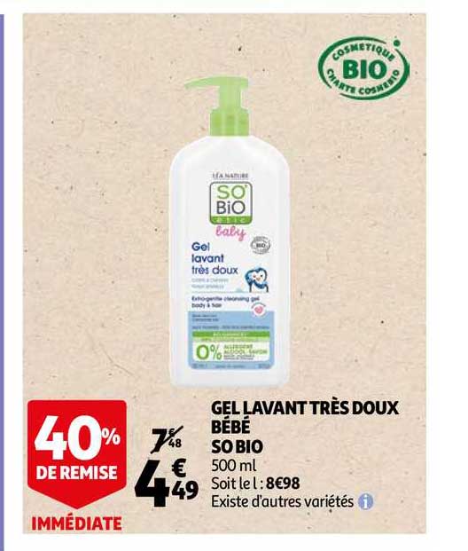 gel lavant très doux bébé so bio