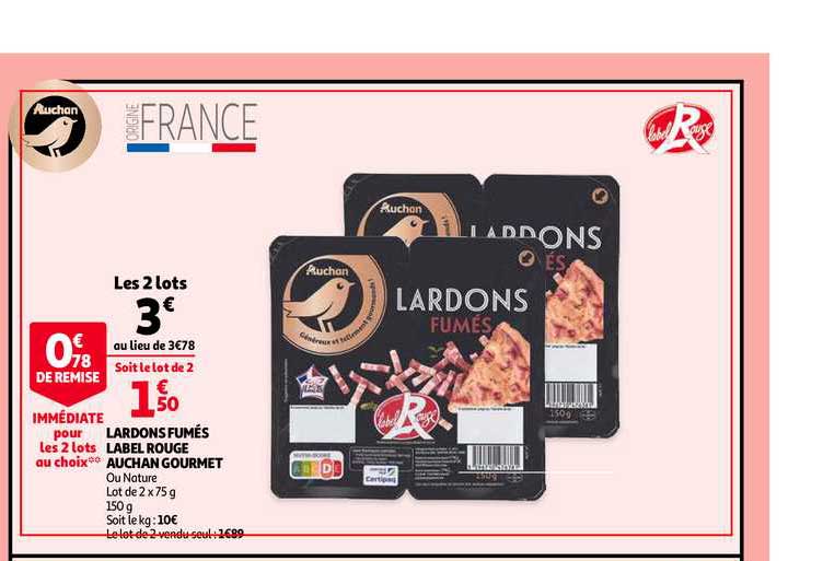 Lardons Fumés Label Rouge Auchan Gourmet