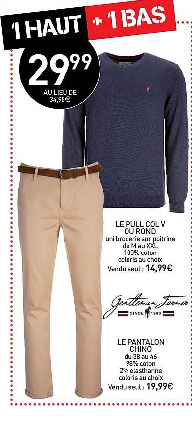 le pull col v ou rond, le pantalon chino