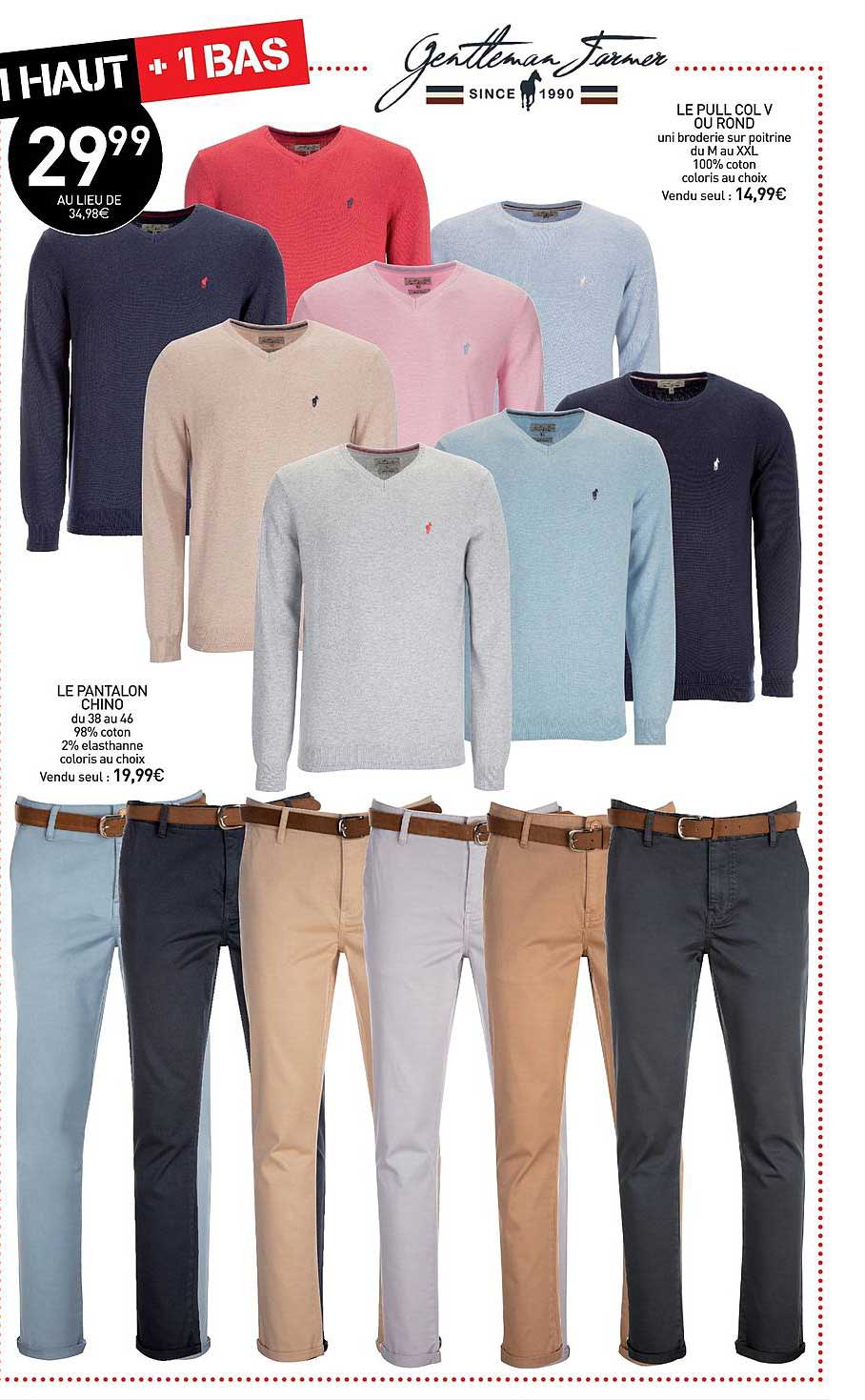 le pull col v ou rond, le pantalon chino