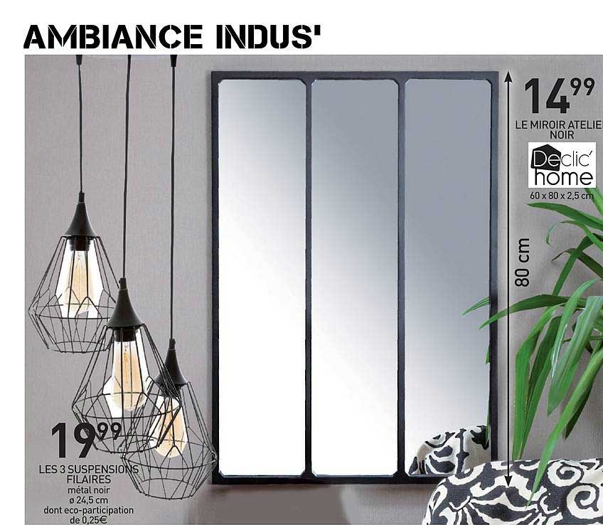 les 3 suspensions filaires, le miroir atelier noir declic' home