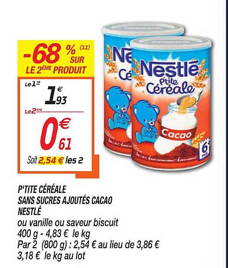 p'tite céréale sans sucres ajoutés cacao nestlé