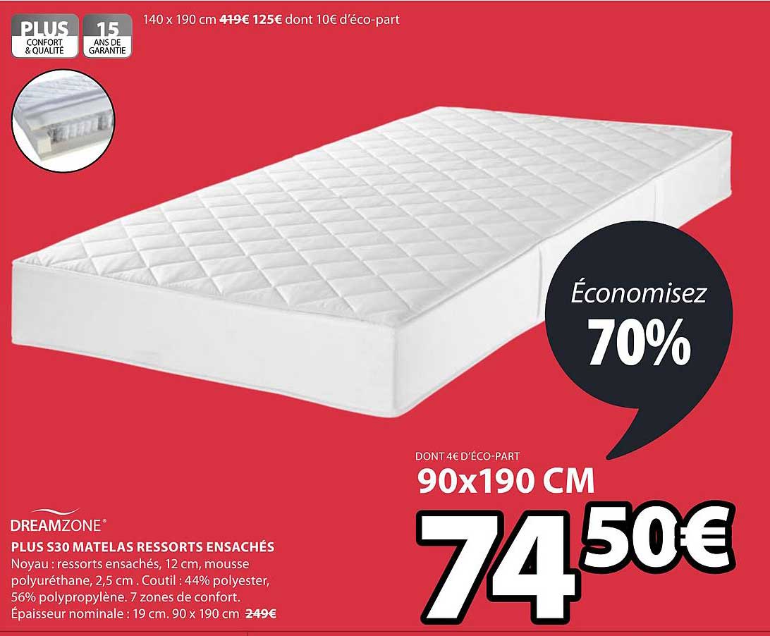 plus s30 matelas ressorts ensachés dreamzone