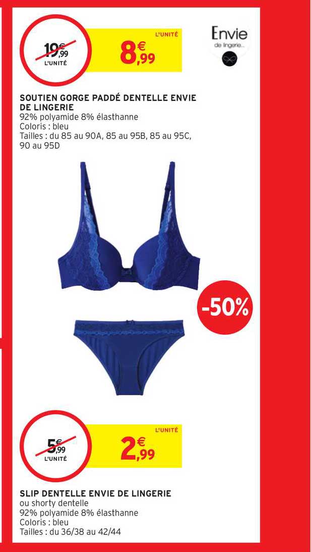 soutien gorge paddé dentelle envie de lingerie, slip dentelle envie de lingerie