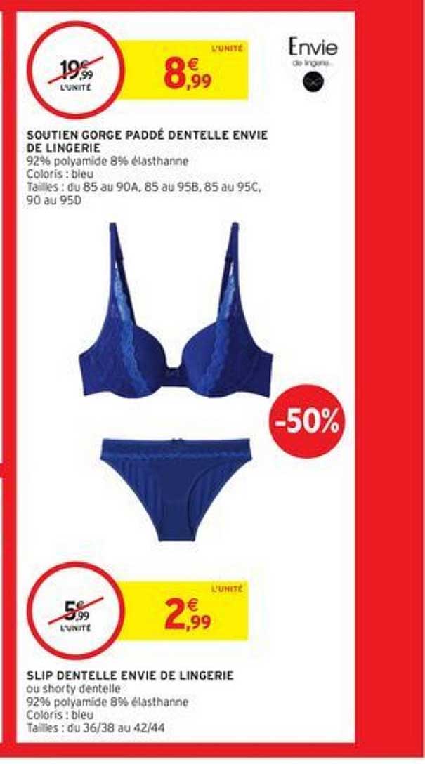 soutien gorge paddé dentelle envie de lingerie, slip dentelle envie de lingerie