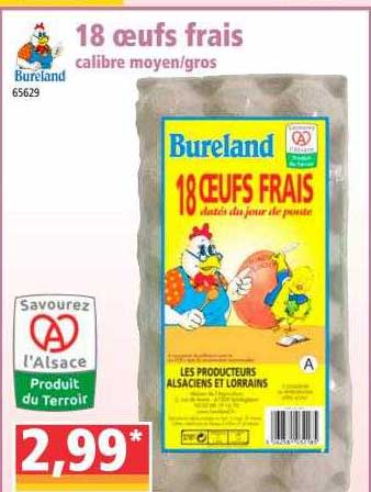 18 Oeufs Frais Calibre Moyen - Gros Bureland