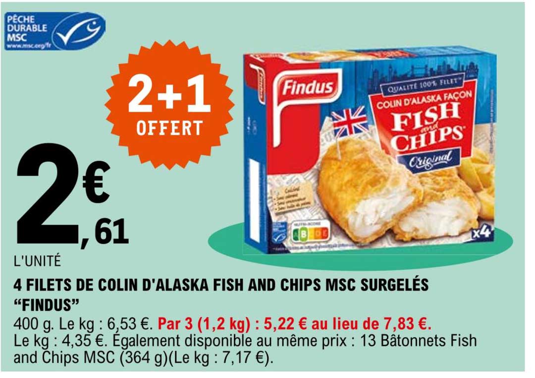 4 filets de colin d'alaska fish and chips msc surgelés "findus"