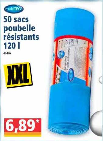 50 sacs poubelle résistants 120 l multiTEC
