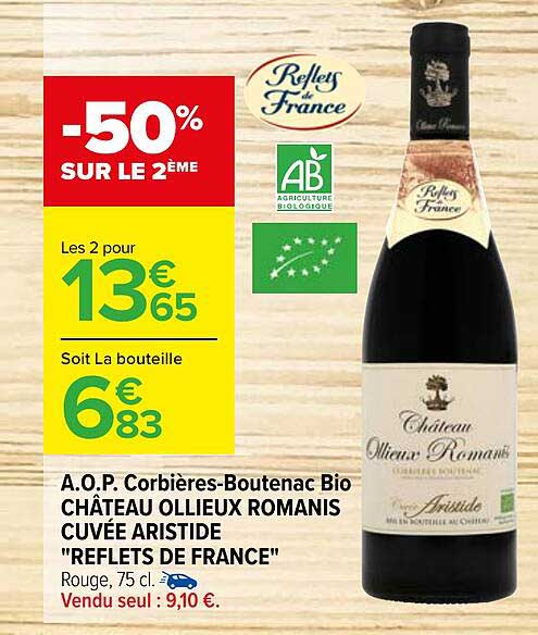 a.o.p. corbières-boutenac bio château ollieux romanis cuvée aristide "reflets de france"