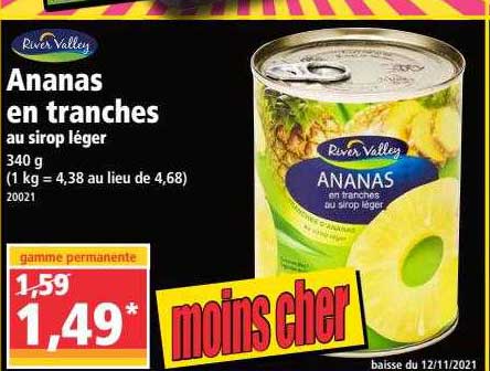 ananas en tranches au sirop léger river valley