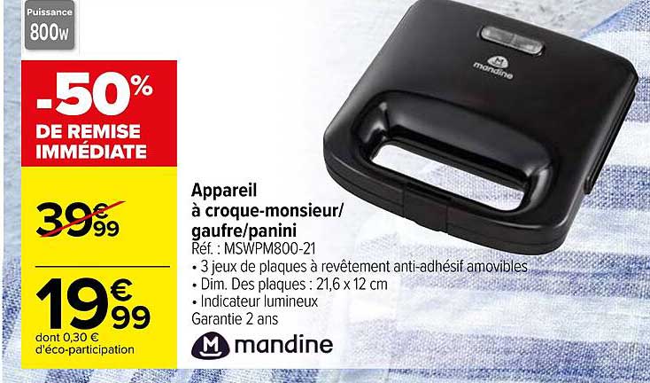 appareil à croque-monsieur - gaufre - panini mandine