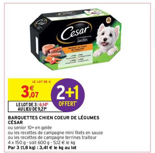 Barquettes Chien Coeur De Légumes César 2+1 Offert