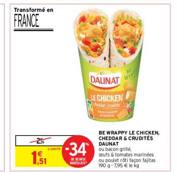 be wrappy le chicken cheddar & crudités daunat -34% de remise immédiate