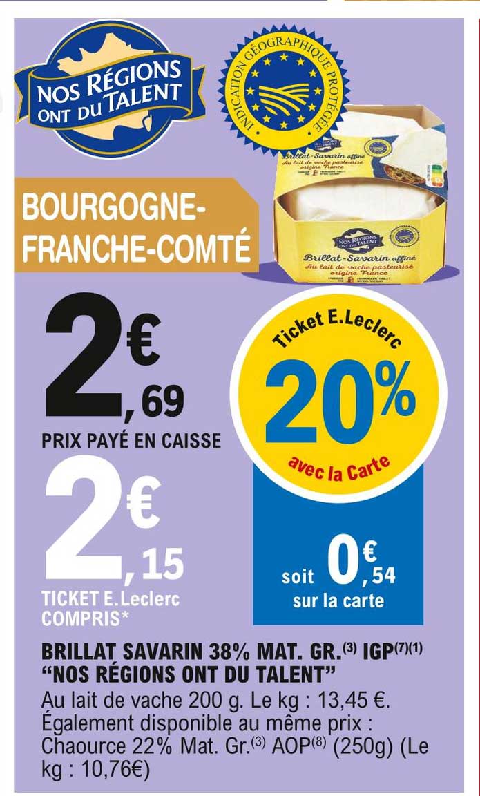 brillat savarin 38% mat. gr. igp "nos régions ont du talent"