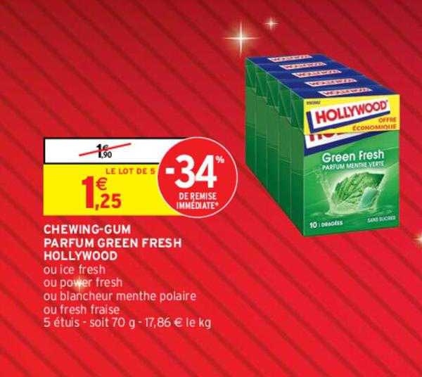Chewing-gum Parfum Green Fresh Hollywood -34% De Remise Immédiate