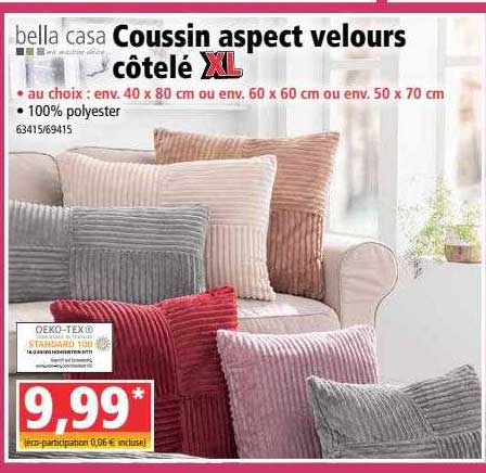 coussin aspect velours côtelé xl bella casa