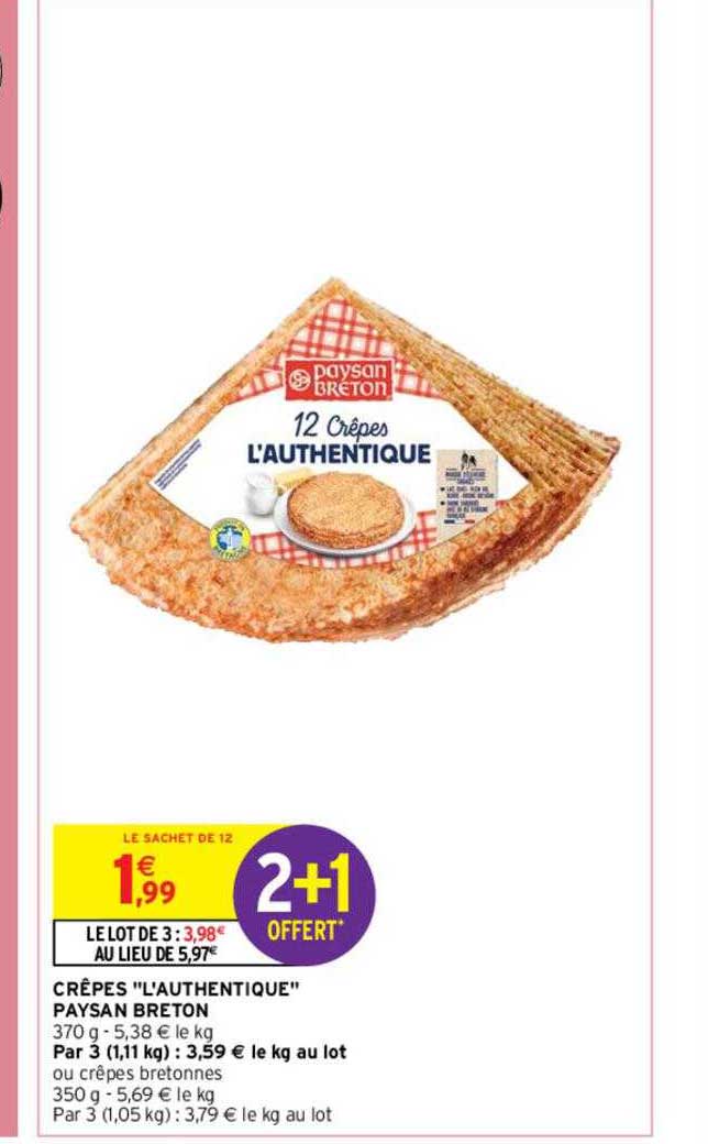 crêpes l'authentique paysan breton 2+1 offert
