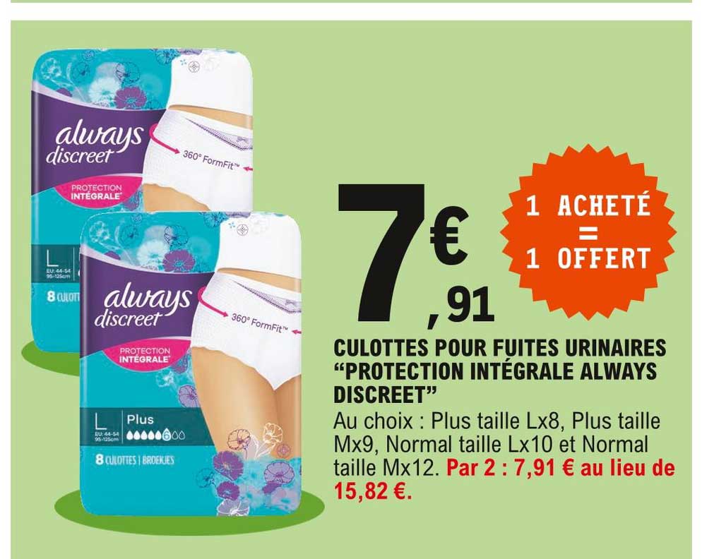 culottes pour fuites urinaires "protection intégrale always discreet"