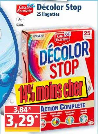 décolor stop 25 lingettes eau écarlate