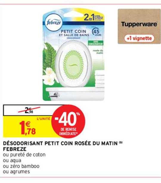 Désodorisant Petit Coin Rosée Du Matin Febreze -40% De Remise Immédiate