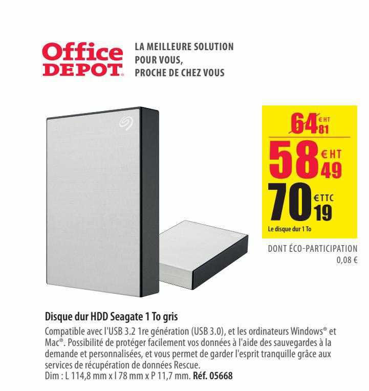 disque dur hdd seagate 1 to gris