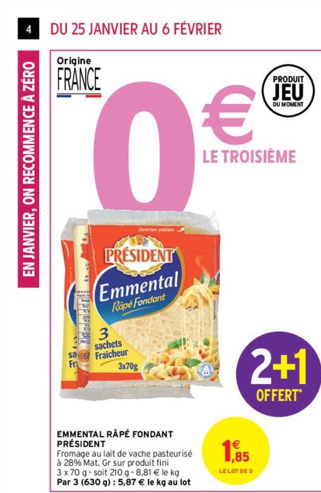 Emmental Râpé Fondant Président 2+1 Offert
