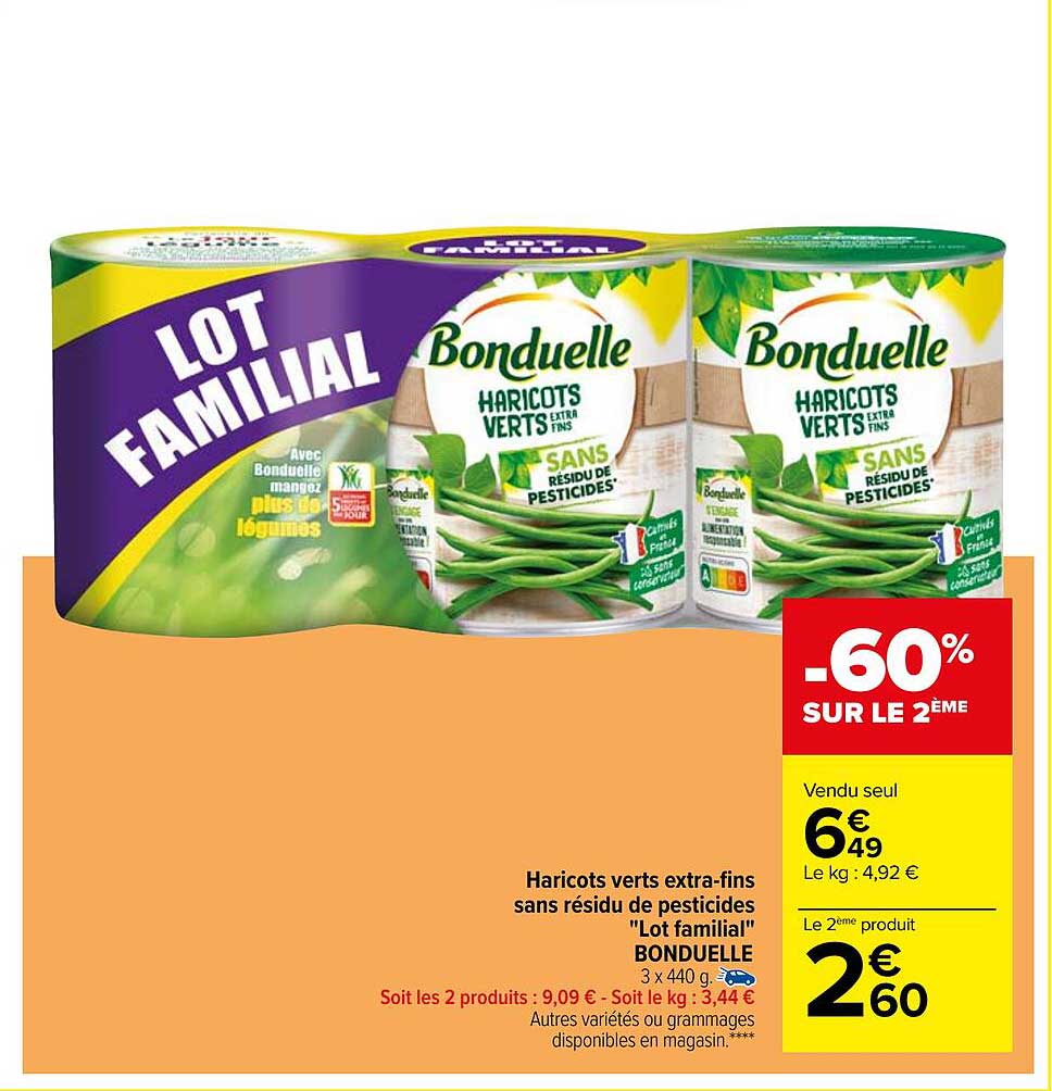 haricots verts extra-fins sans résidu de pesticides "lot familial" bonduelle